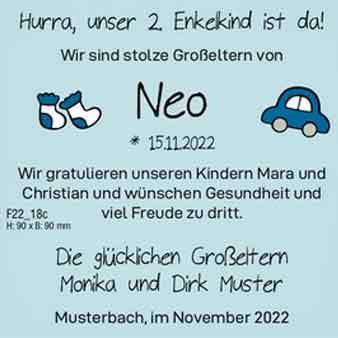 Grußanzeige zur Geburt