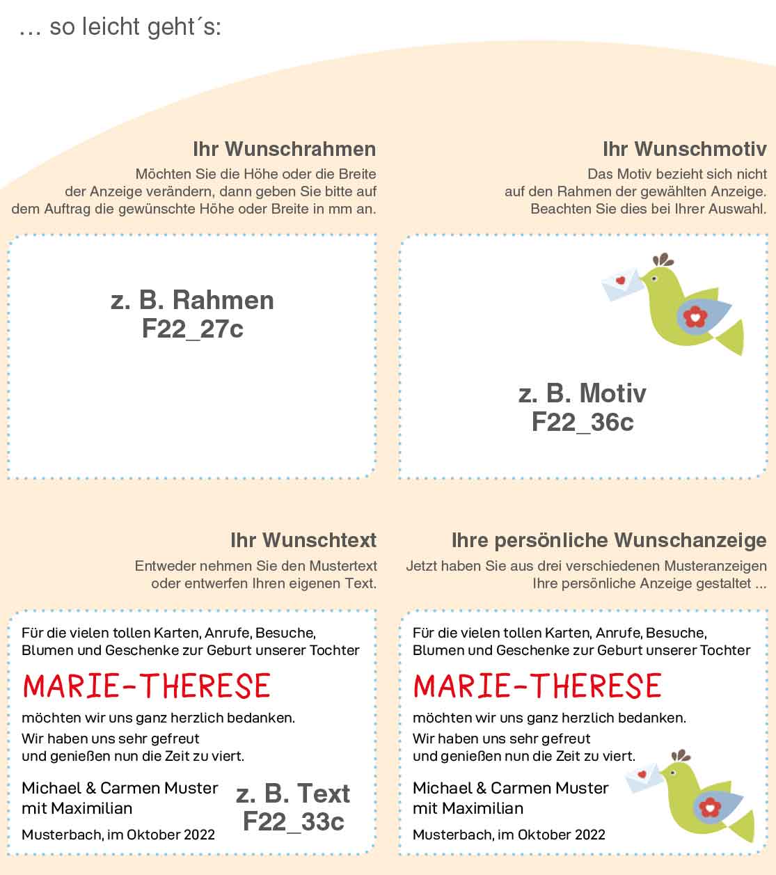 Geburtsanzeige in 4 Schritrten schalten