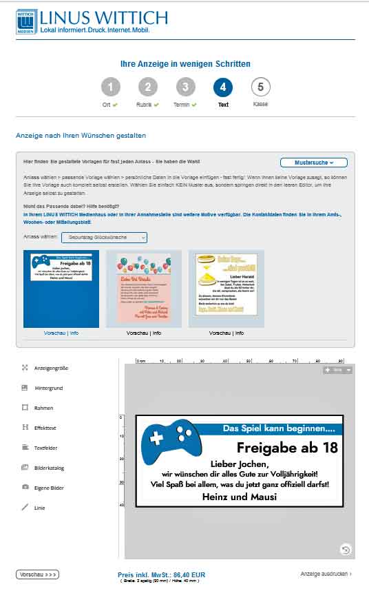 Online Anzeigen System