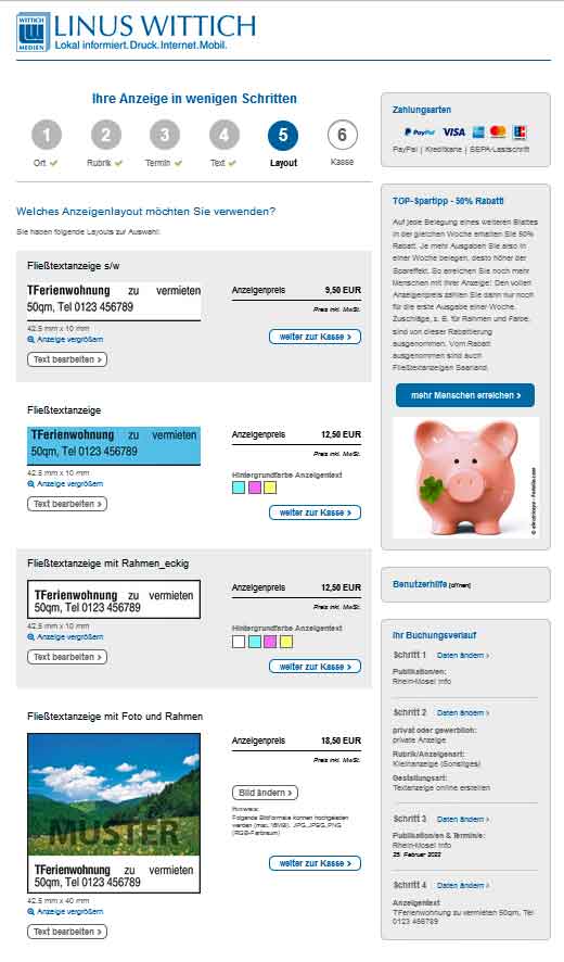 Kleinanzeige online aufgeben